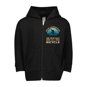 Never Underestimate An Old Guy On A Bicycle Funny Cycling Toddler Zip Fleece Hoodie