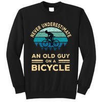 Never Underestimate An Old Guy On A Bicycle Funny Cycling Tall Sweatshirt