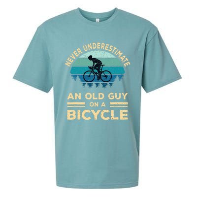 Never Underestimate An Old Guy On A Bicycle Funny Cycling Sueded Cloud Jersey T-Shirt