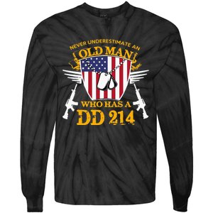 Never Underestimate An Old Man Who Has A Dd 214 Alumni Gift Tie-Dye Long Sleeve Shirt