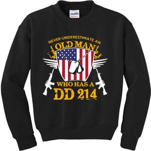 Never Underestimate An Old Man Who Has A Dd 214 Alumni Gift Kids Sweatshirt