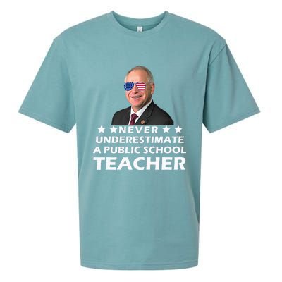 Never Underestimate A Public School Teacher Tim Walz 2024 Sueded Cloud Jersey T-Shirt