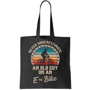 Never Underestimate An Old Guy On An EBike Biking Tote Bag