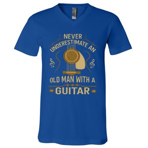 Never Underestimate An Old Man With A Guitar Acoustic Player V-Neck T-Shirt