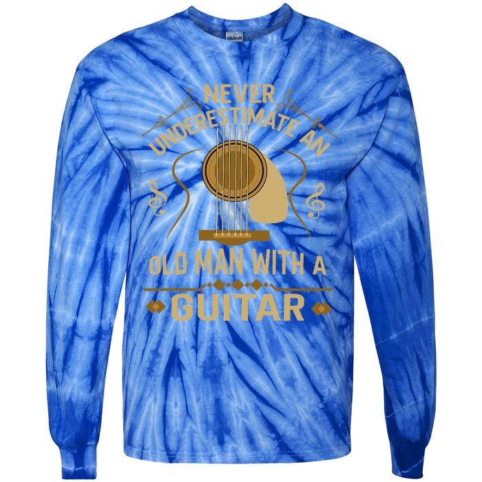 Never Underestimate An Old Man With A Guitar Acoustic Player Tie-Dye Long Sleeve Shirt