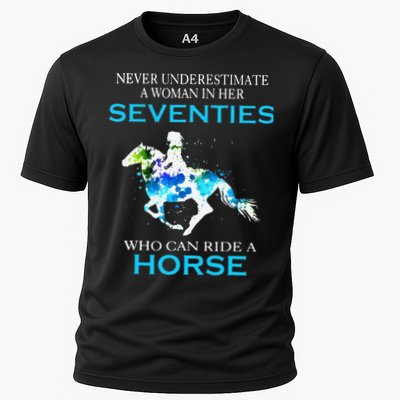 Never Underestimate A Woman In Her Seventies Ride A Horse Performance Shirt
