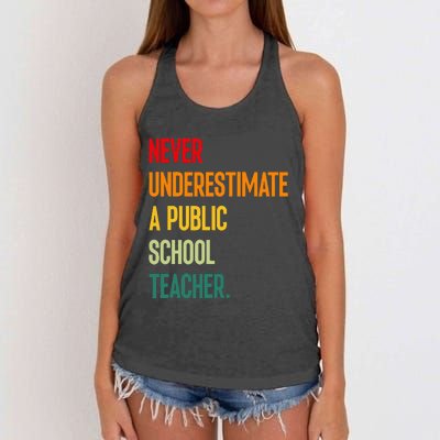 Never Underestimate A Public School Teacher Coach Quote Women's Knotted Racerback Tank