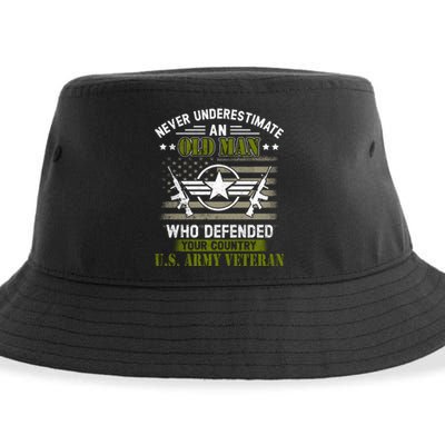 Never Underestimate An Old Man Army Veteran Gift Sustainable Bucket Hat