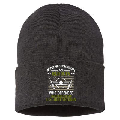 Never Underestimate An Old Man Army Veteran Gift Sustainable Knit Beanie