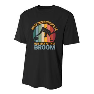 Never Underestimate An Old With A Broom Curling Great Gift Youth Performance Sprint T-Shirt