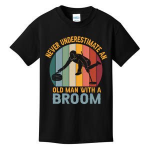 Never Underestimate An Old With A Broom Curling Great Gift Kids T-Shirt