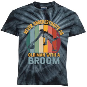 Never Underestimate An Old With A Broom Curling Great Gift Kids Tie-Dye T-Shirt