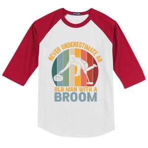 Never Underestimate An Old With A Broom Curling Great Gift Kids Colorblock Raglan Jersey