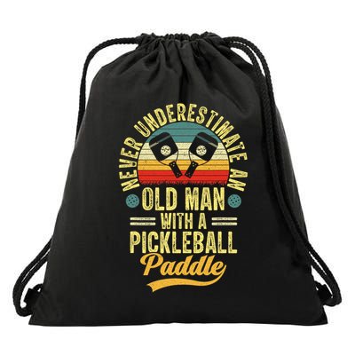 Never Underestimate An Old Man With A Pickleball Paddle Drawstring Bag