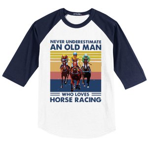 Never Underestimate An Old Man Who Loves Horse Racing Baseball Sleeve Shirt