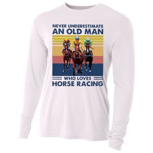 Never Underestimate An Old Man Who Loves Horse Racing Cooling Performance Long Sleeve Crew