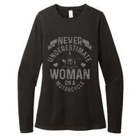 Never Underestimate A Woman Motorcycle Funny Biker Girl Womens CVC Long Sleeve Shirt