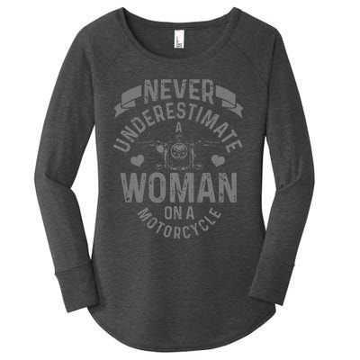 Never Underestimate A Woman Motorcycle Funny Biker Girl Women's Perfect Tri Tunic Long Sleeve Shirt