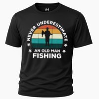 Never Underestimate An Old Man Fishing Fun Catching Fish Cooling Performance Crew T-Shirt