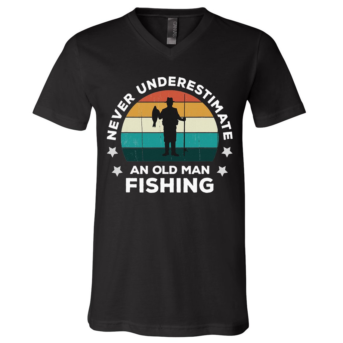 Never Underestimate An Old Man Fishing Fun Catching Fish V-Neck T-Shirt