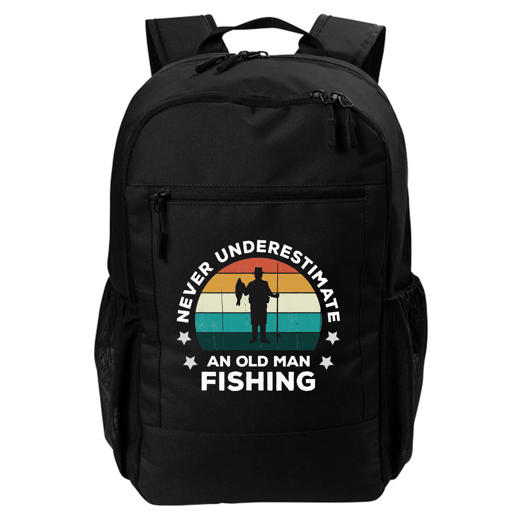 Never Underestimate An Old Man Fishing Fun Catching Fish Backpack