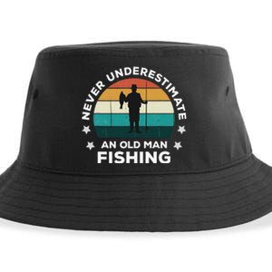 Never Underestimate An Old Man Fishing Fun Catching Fish Sustainable Bucket Hat