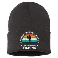 Never Underestimate An Old Man Fishing Fun Catching Fish Sustainable Knit Beanie