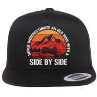 Never Underestimate An Old With A Side By Side Gift Flat Bill Trucker Hat