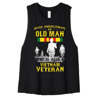 Never Underestimate An OLD MAN Vietnam Veteran Gift Women's Racerback Cropped Tank