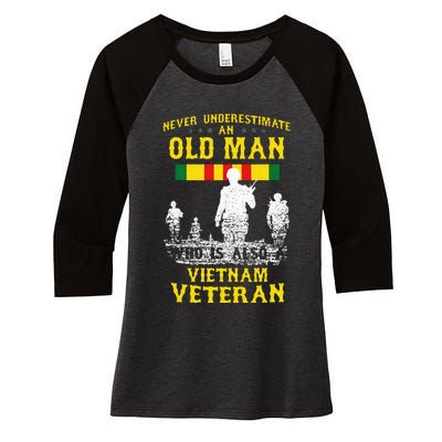 Never Underestimate An OLD MAN Vietnam Veteran Gift Women's Tri-Blend 3/4-Sleeve Raglan Shirt