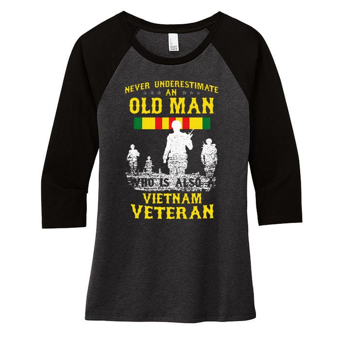 Never Underestimate An OLD MAN Vietnam Veteran Gift Women's Tri-Blend 3/4-Sleeve Raglan Shirt