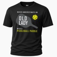 Never Underestimate An Old Lady Pickleball Paddle Gift Cooling Performance Crew T-Shirt