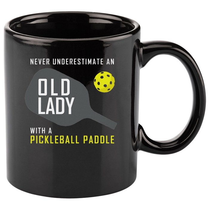 Never Underestimate An Old Lady Pickleball Paddle Gift 11oz C Handle Ceramic Mug