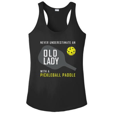 Never Underestimate An Old Lady Pickleball Paddle Gift Ladies PosiCharge Competitor Racerback Tank