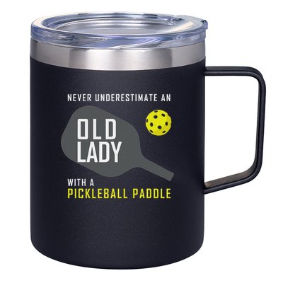 Never Underestimate An Old Lady Pickleball Paddle Gift 12oz Stainless Steel Coffee Mug
