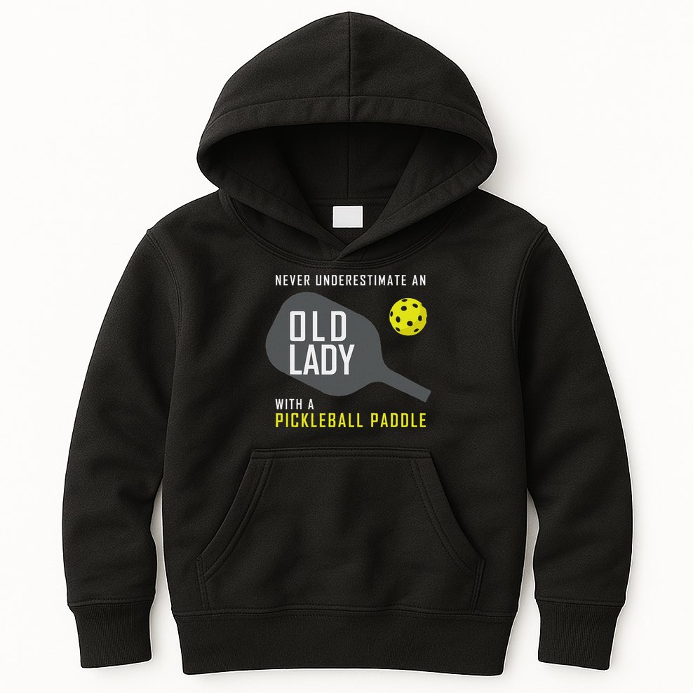 Never Underestimate An Old Lady Pickleball Paddle Gift Kids Hoodie