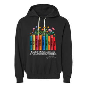 Never Underestimate A Public School Teacher Floral Books Garment-Dyed Fleece Hoodie