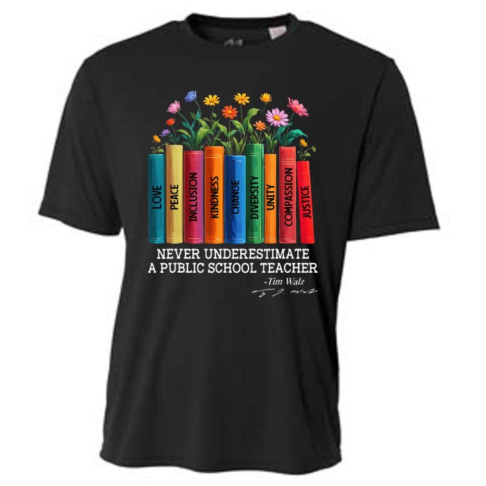 Never Underestimate A Public School Teacher Floral Books Cooling Performance Crew T-Shirt