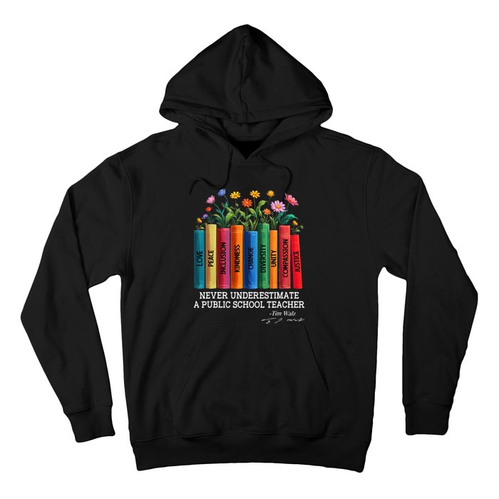 Never Underestimate A Public School Teacher Floral Books Hoodie