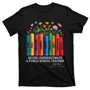 Never Underestimate A Public School Teacher Floral Books T-Shirt