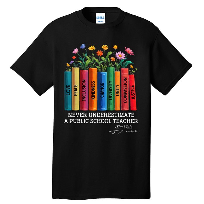 Never Underestimate A Public School Teacher Floral Books Tall T-Shirt