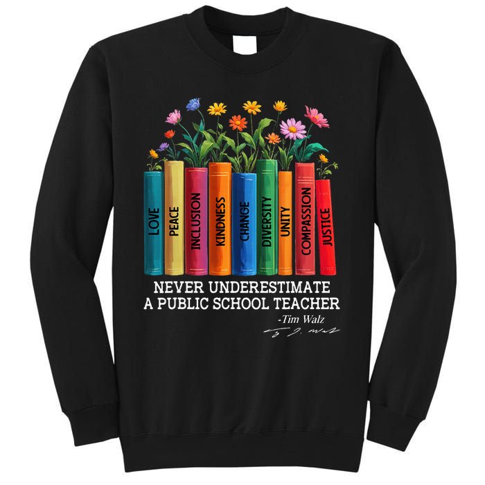 Never Underestimate A Public School Teacher Floral Books Tall Sweatshirt