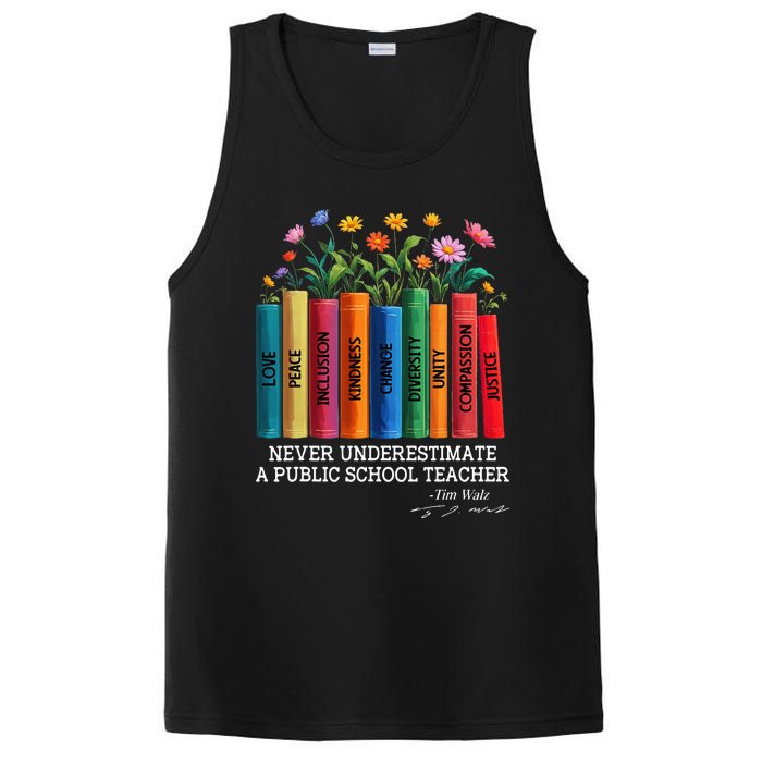 Never Underestimate A Public School Teacher Floral Books PosiCharge Competitor Tank