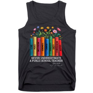 Never Underestimate A Public School Teacher Floral Books Tank Top