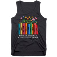 Never Underestimate A Public School Teacher Floral Books Tank Top