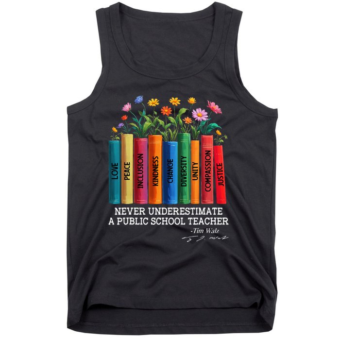 Never Underestimate A Public School Teacher Floral Books Tank Top