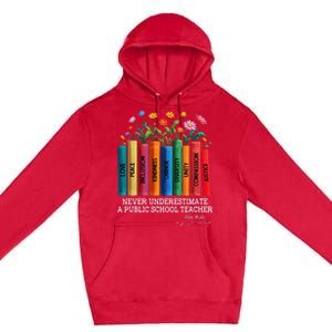 Never Underestimate A Public School Teacher Floral Books Premium Pullover Hoodie