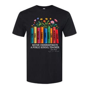 Never Underestimate A Public School Teacher Floral Books Softstyle CVC T-Shirt