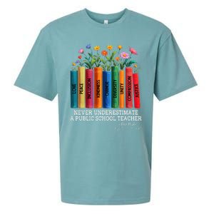 Never Underestimate A Public School Teacher Floral Books Sueded Cloud Jersey T-Shirt