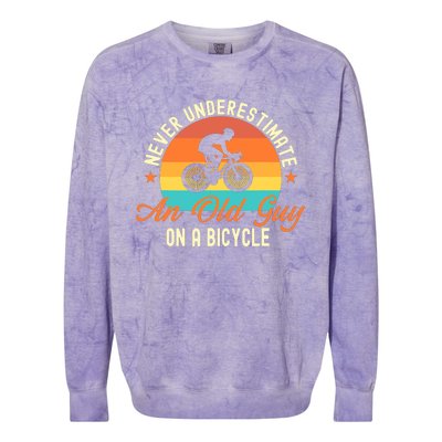 Never Underestimate An Old Guy On A Bicycle Cycling Colorblast Crewneck Sweatshirt